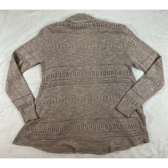 Knox Rose Cardigan SZ Large Open Front Crochet Eyelet Minimalist Bohemian Beige - Picture 2 of 13